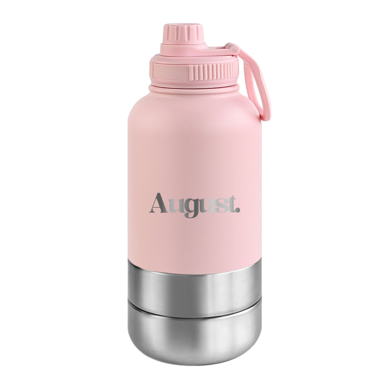 August 3-in-1 pink dog water bottle with detachable bowl 1L insulated stainless steel