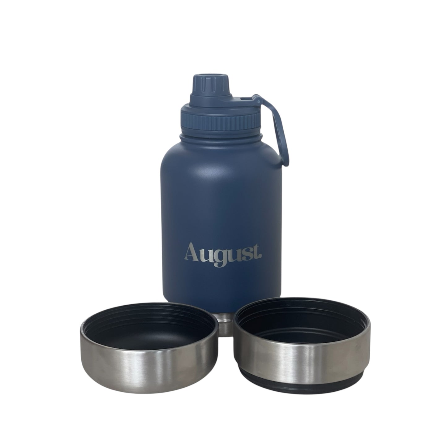 Harbour navy August dog water bottle styled for outdoor adventures perfect for keeping pets hydrated on walks and hikes.