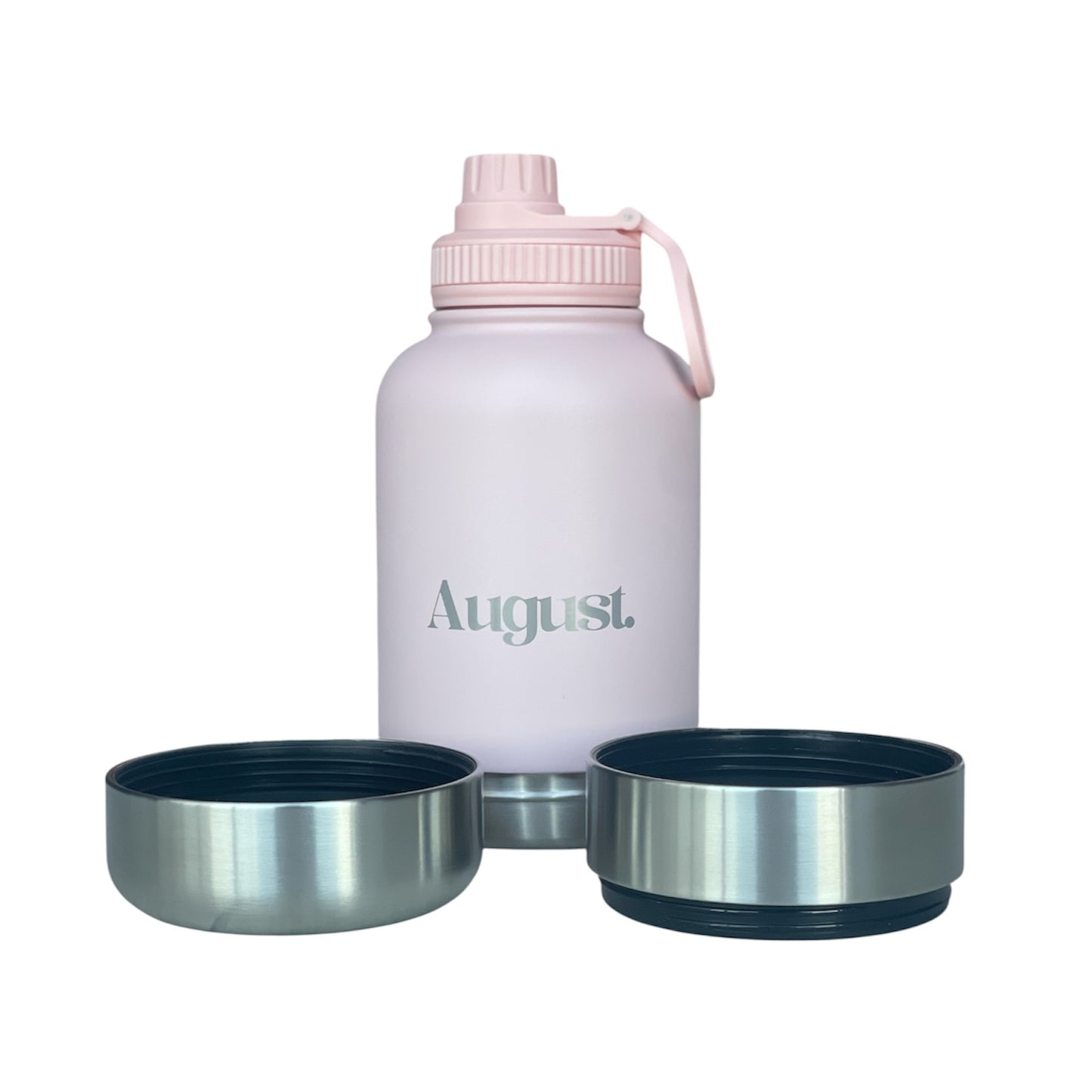 Pastelle Pink August 3-in-1 Dog Water Bottle insulated stainless steel with detachable food and water bowls