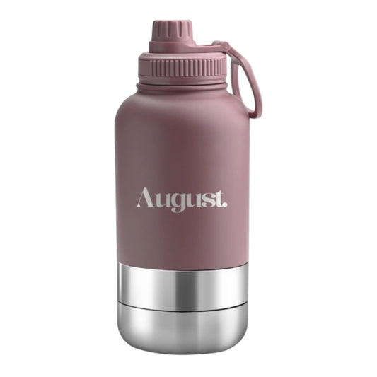 Blush pink 3-in-1 dog water bottle with detachable bowl – 1L stainless steel