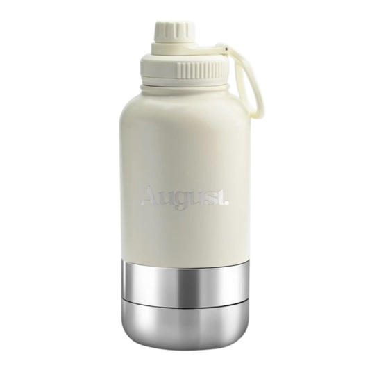 Pearl white dog water bottle by August – 3-in-1 design for pets and owners