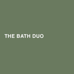 Text 'THE BATH DUO' on a solid green background