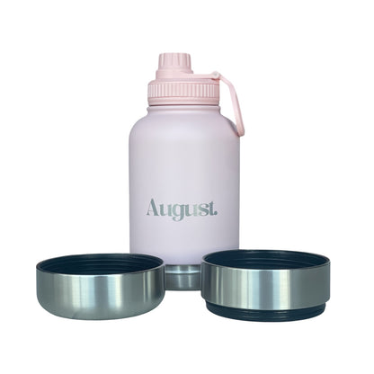  Pastelle Pink August 3-in-1 Dog Water Bottle insulated stainless steel with detachable food and water bowls